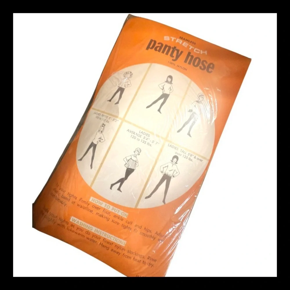 1960’s Mod‎ Textured Pantyhose Tights in Black, Stretch Nylon, Deadstock, New